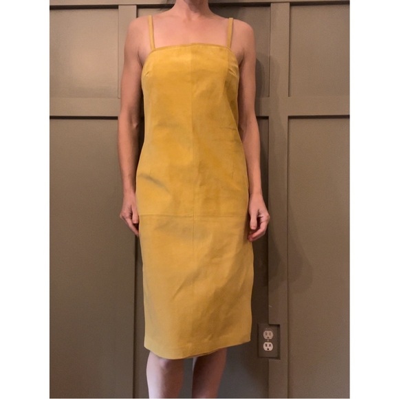 Danier Genuine Suede Leather Midi Dress Mustard Yellow Size 6 - Picture 1 of 13